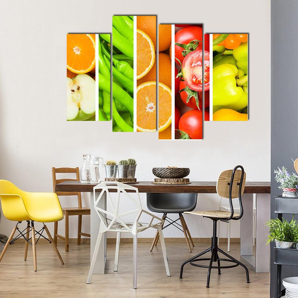 Collage Of Fruits & Vegetables Canvas Wall Art-4 Pop-Gallery Wrap-50" x 32"-Tiaracle