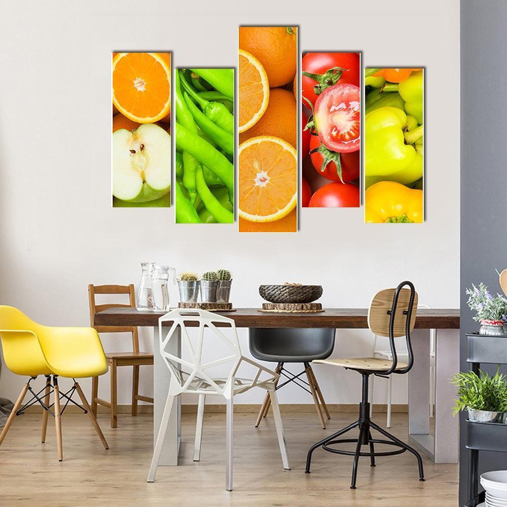 Collage Of Fruits & Vegetables Canvas Wall Art-5 Pop-Gallery Wrap-47" x 32"-Tiaracle