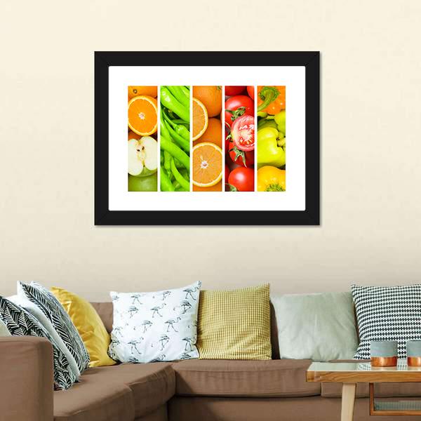 Collage Of Fruits & Vegetables Canvas Wall Art-1 Piece-Framed Print-20" x 16"-Tiaracle