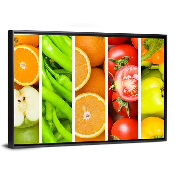 Collage Of Fruits & Vegetables Canvas Wall Art-3 Horizontal-Gallery Wrap-25" x 16"-Tiaracle