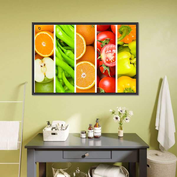 Collage Of Fruits & Vegetables Canvas Wall Art-3 Horizontal-Gallery Wrap-25" x 16"-Tiaracle