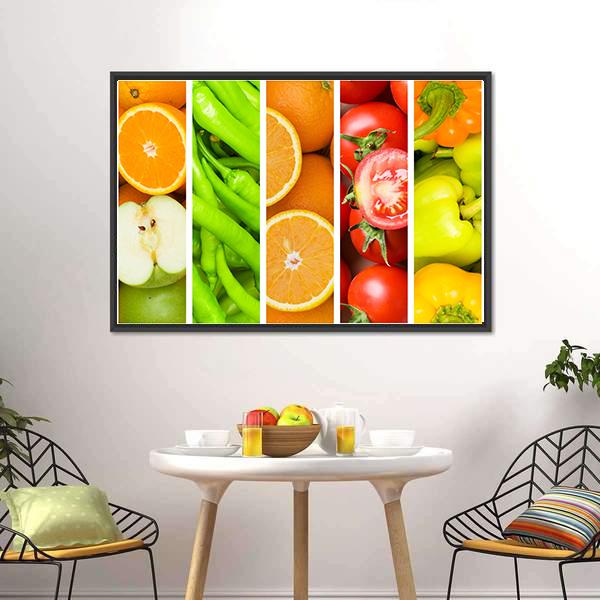 Collage Of Fruits & Vegetables Canvas Wall Art-1 Piece-Floating Frame-24" x 16"-Tiaracle