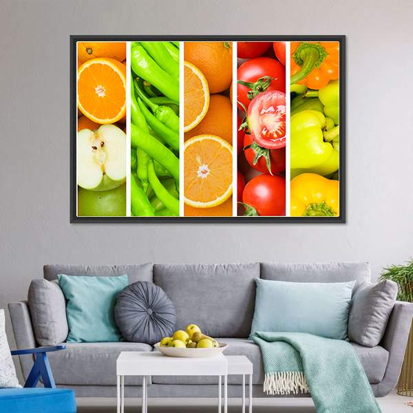 Collage Of Fruits & Vegetables Canvas Wall Art-3 Horizontal-Gallery Wrap-25" x 16"-Tiaracle