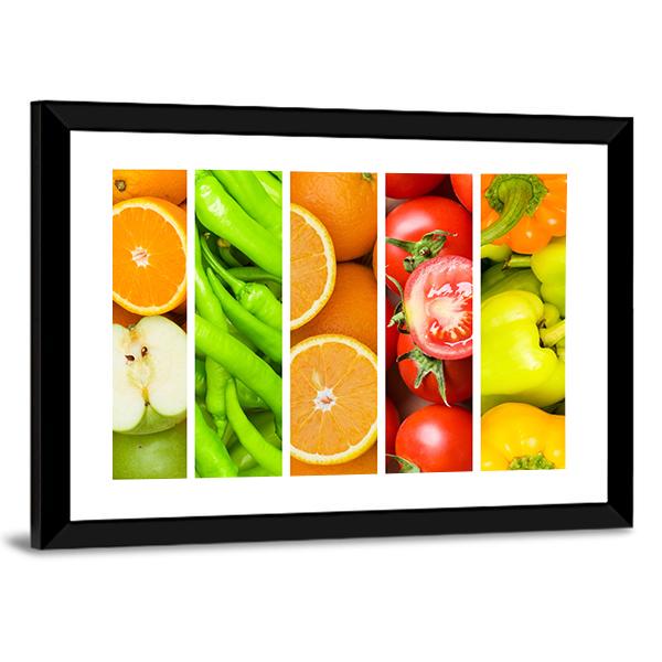 Collage Of Fruits & Vegetables Canvas Wall Art-3 Horizontal-Gallery Wrap-25" x 16"-Tiaracle