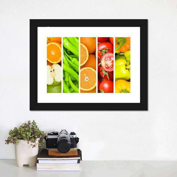 Collage Of Fruits & Vegetables Canvas Wall Art-3 Horizontal-Gallery Wrap-25" x 16"-Tiaracle