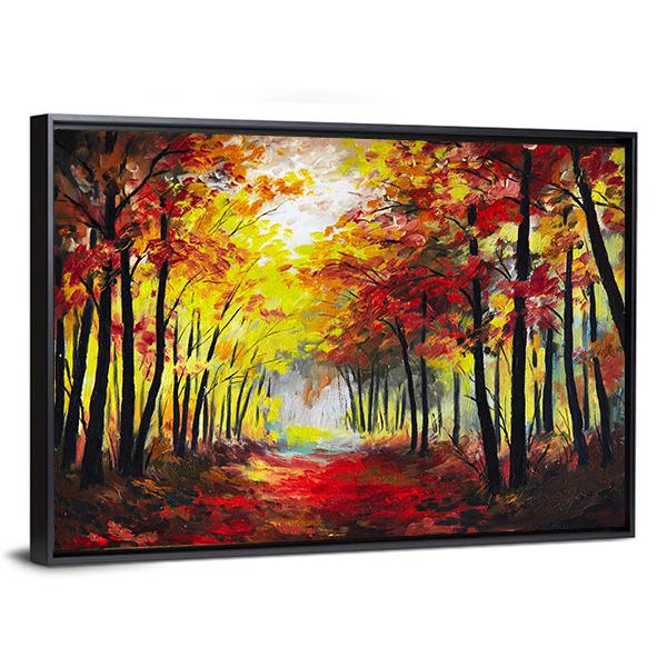 Colorful Autumn Forest Pathway Canvas Wall Art-3 Horizontal-Gallery Wrap-25" x 16"-Tiaracle