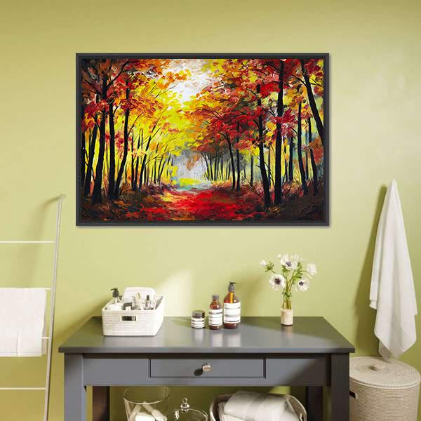 Colorful Autumn Forest Pathway Canvas Wall Art-3 Horizontal-Gallery Wrap-25" x 16"-Tiaracle