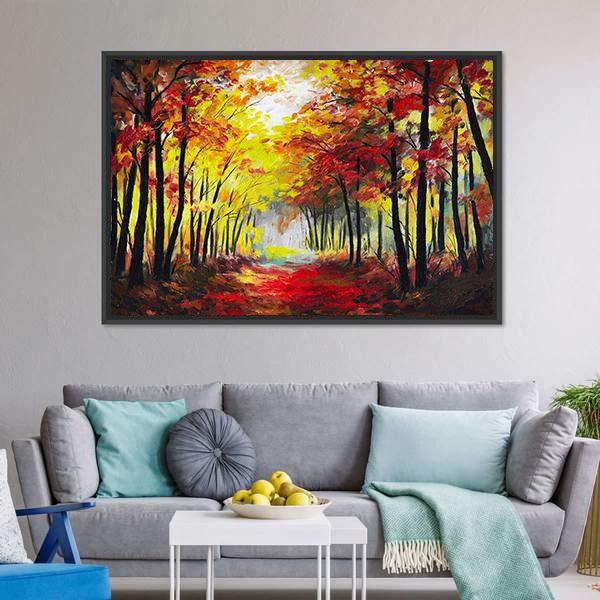 Colorful Autumn Forest Pathway Canvas Wall Art-3 Horizontal-Gallery Wrap-25" x 16"-Tiaracle
