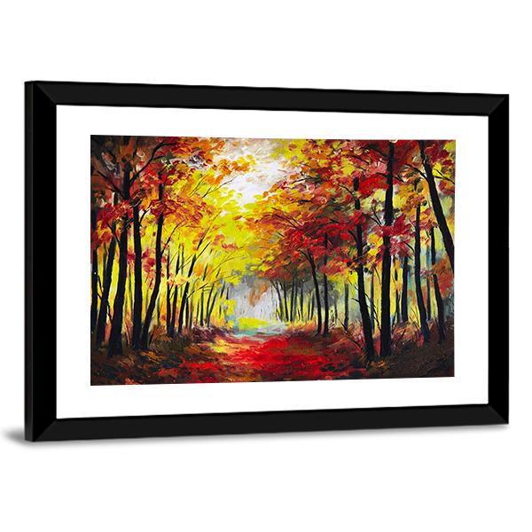 Colorful Autumn Forest Pathway Canvas Wall Art-3 Horizontal-Gallery Wrap-25" x 16"-Tiaracle
