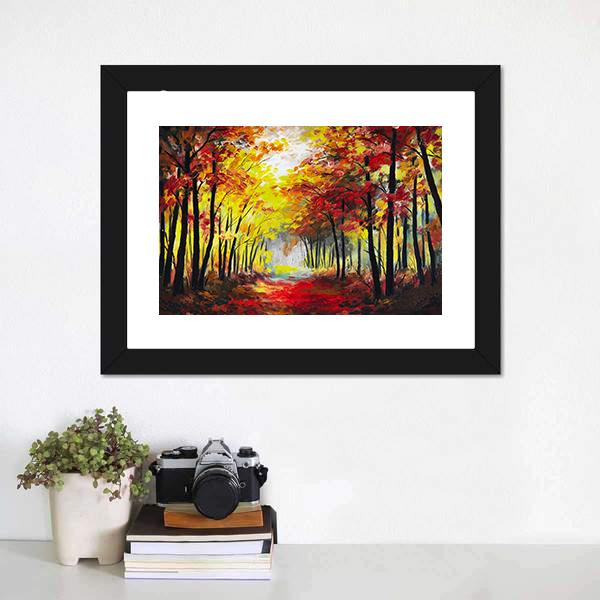 Colorful Autumn Forest Pathway Canvas Wall Art-3 Horizontal-Gallery Wrap-25" x 16"-Tiaracle