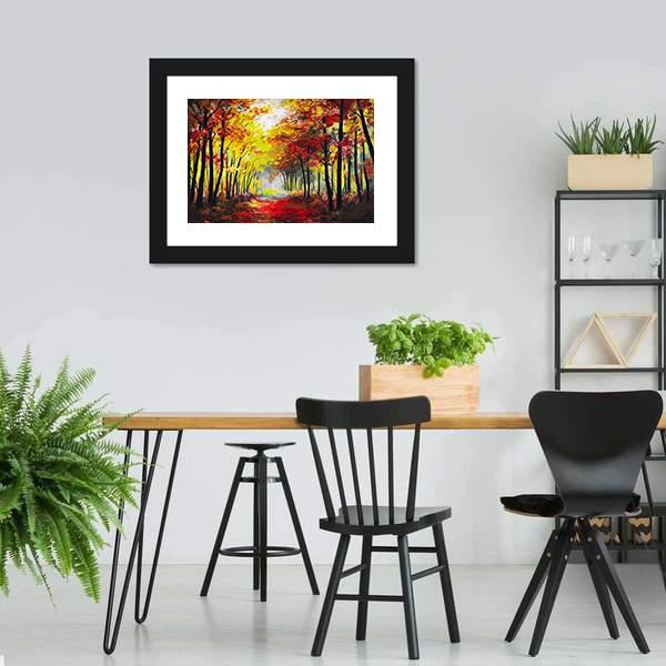 Colorful Autumn Forest Pathway Canvas Wall Art-3 Horizontal-Gallery Wrap-25" x 16"-Tiaracle