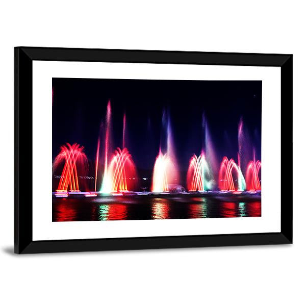 Colorful Fountain At Night Canvas Wall Art-3 Horizontal-Gallery Wrap-25" x 16"-Tiaracle
