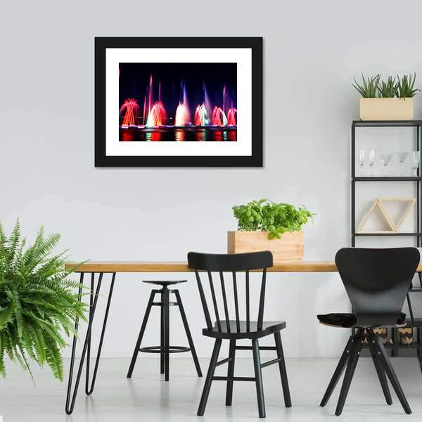 Colorful Fountain At Night Canvas Wall Art-3 Horizontal-Gallery Wrap-25" x 16"-Tiaracle