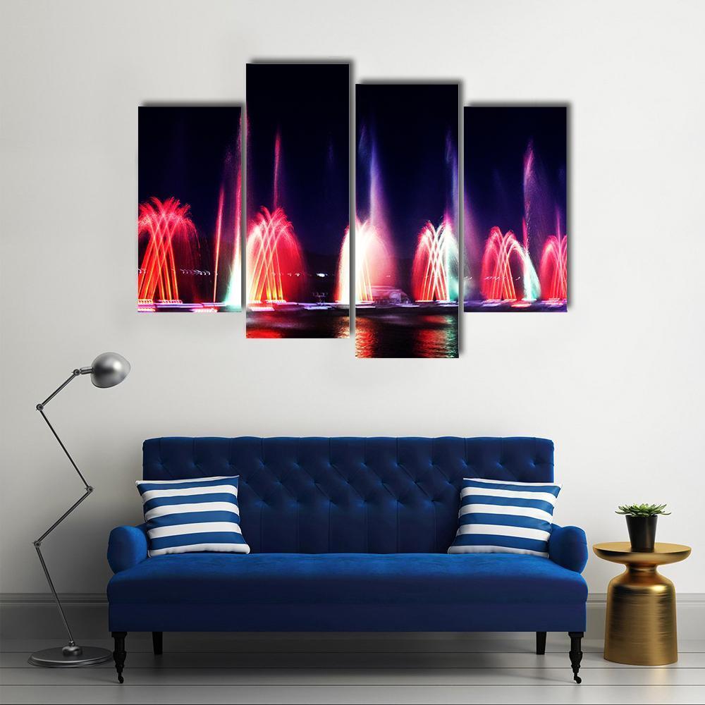 Colorful Fountain At Night Canvas Wall Art-4 Pop-Gallery Wrap-50" x 32"-Tiaracle