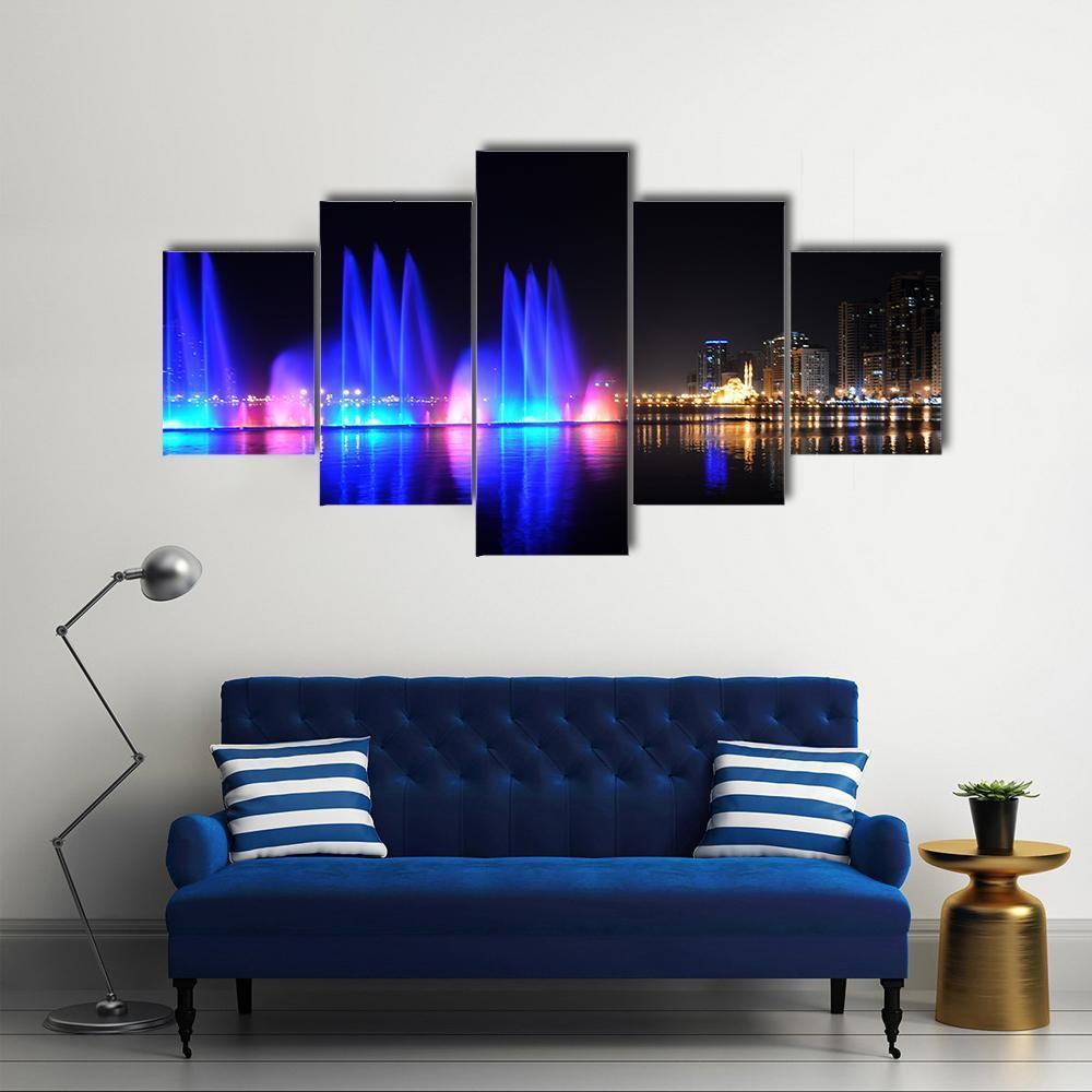 Colorful Fountain Canvas Wall Art-5 Star-Gallery Wrap-62" x 32"-Tiaracle
