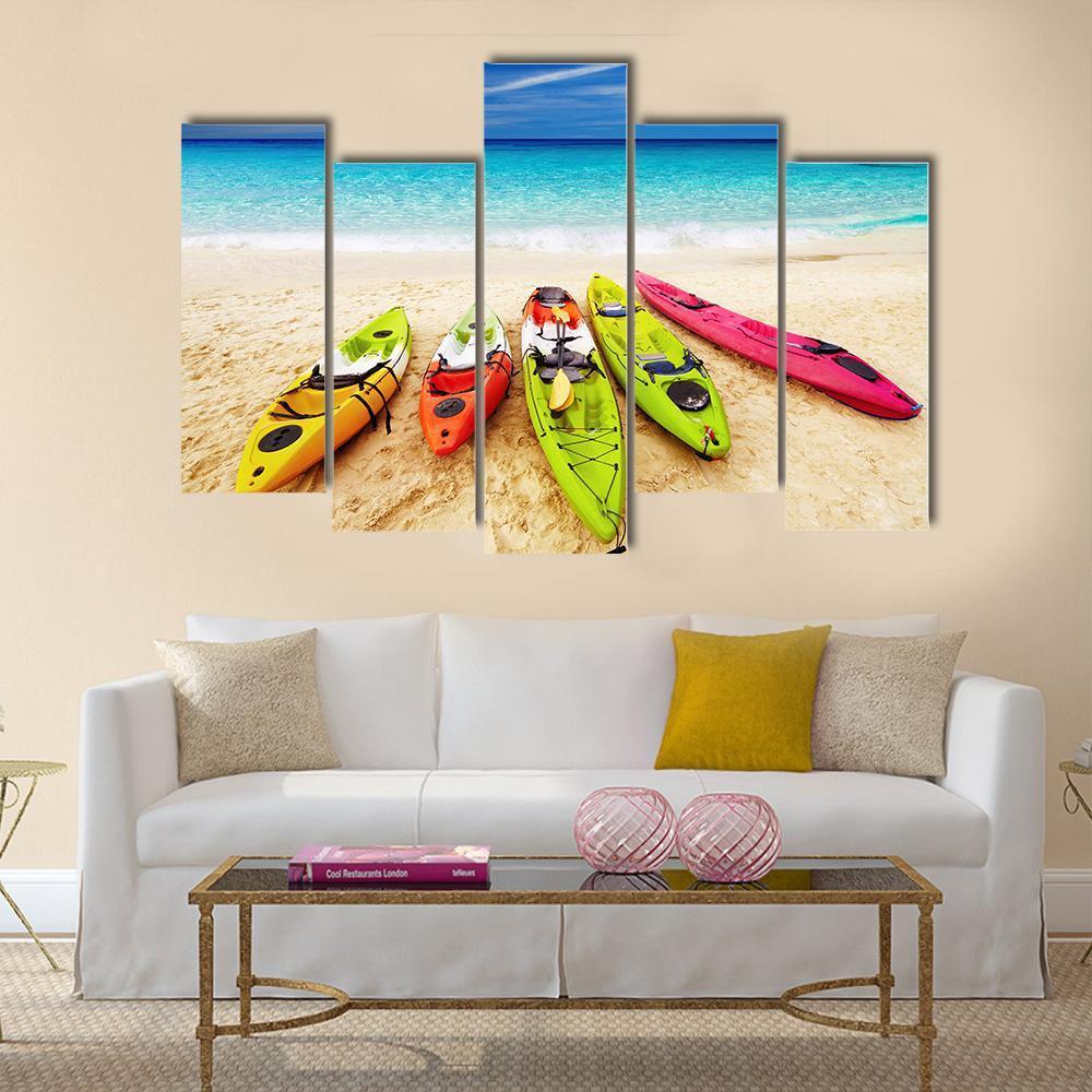 Colorful Kayaks On Beach Canvas Wall Art-5 Pop-Gallery Wrap-47" x 32"-Tiaracle