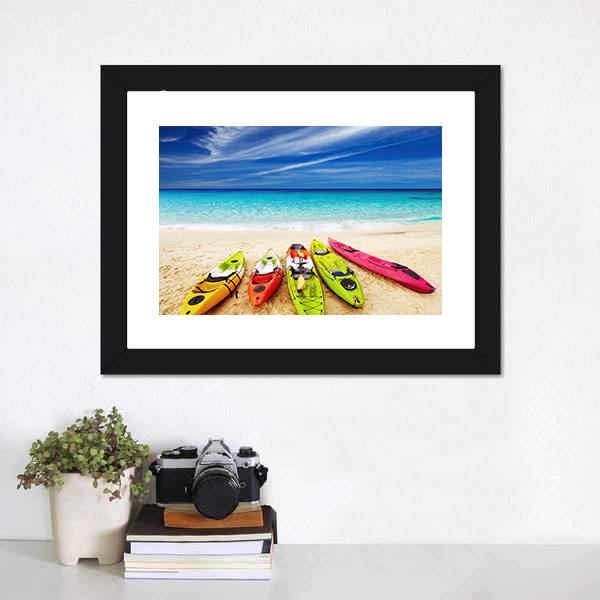 Colorful Kayaks On Beach Canvas Wall Art-3 Horizontal-Gallery Wrap-25" x 16"-Tiaracle