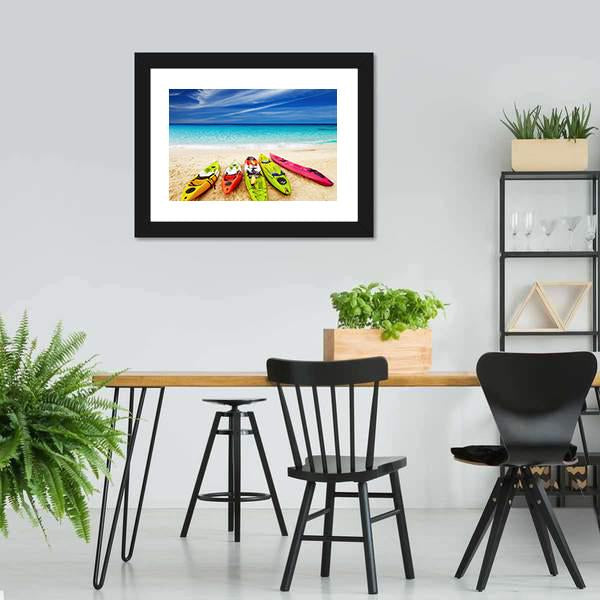 Colorful Kayaks On Beach Canvas Wall Art-3 Horizontal-Gallery Wrap-25" x 16"-Tiaracle