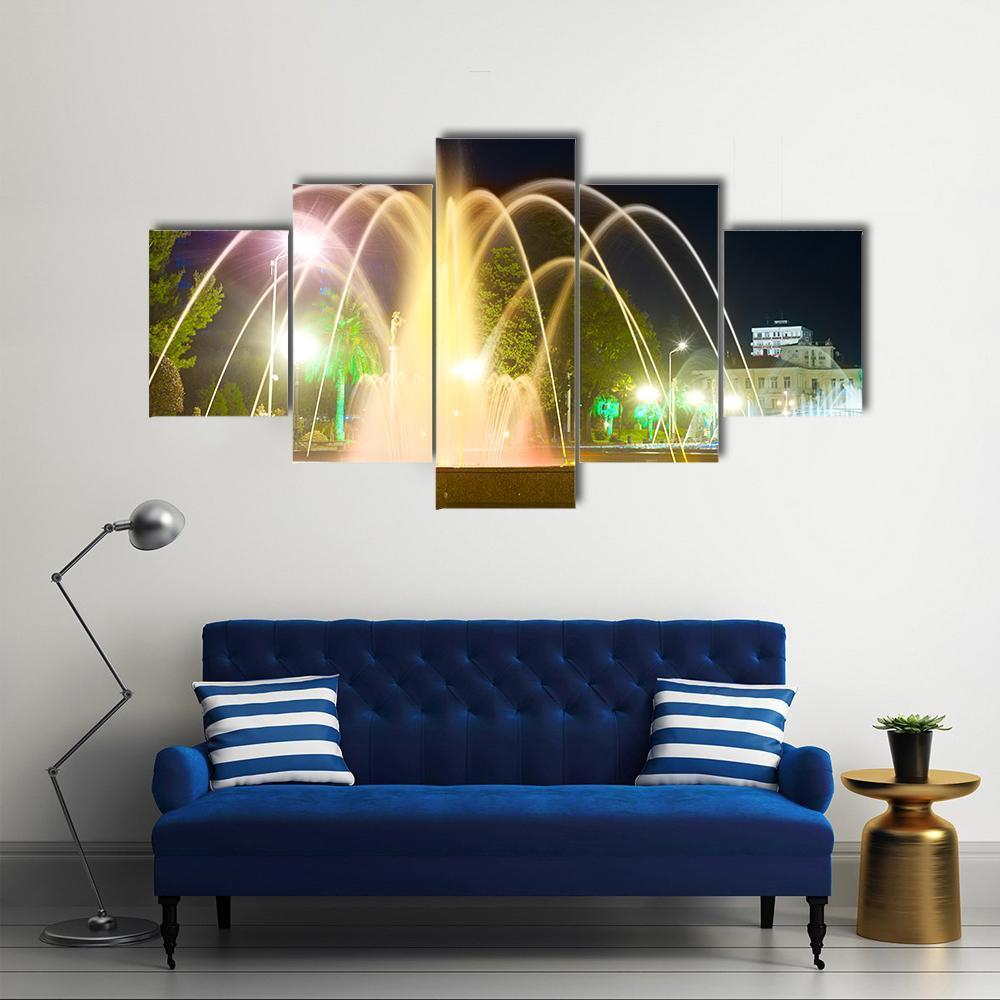Colorful Musical Fountains Canvas Wall Art-5 Star-Gallery Wrap-62" x 32"-Tiaracle