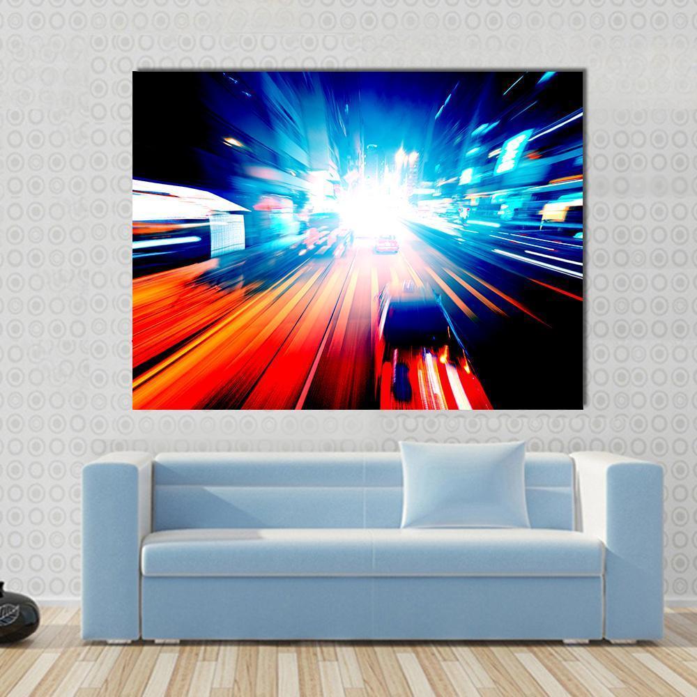 Colorful Night Traffic Canvas Wall Art-1 Piece-Gallery Wrap-48" x 32"-Tiaracle