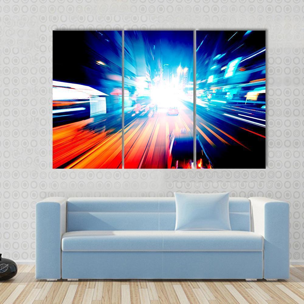Colorful Night Traffic Canvas Wall Art-3 Horizontal-Gallery Wrap-37" x 24"-Tiaracle