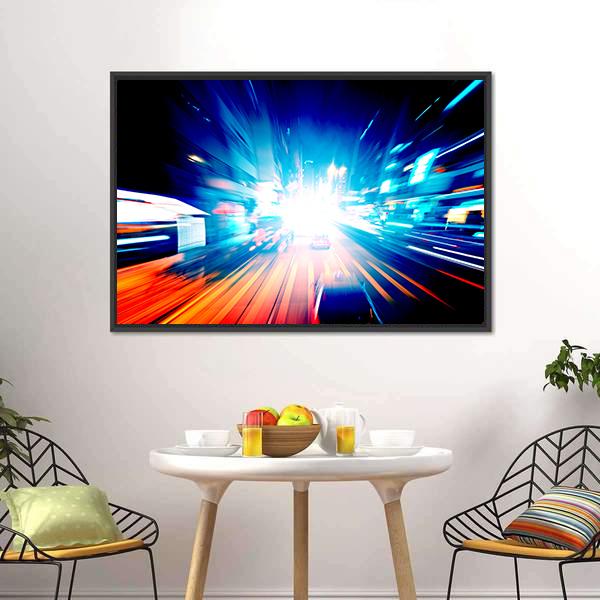 Colorful Night Traffic Canvas Wall Art-1 Piece-Floating Frame-24" x 16"-Tiaracle