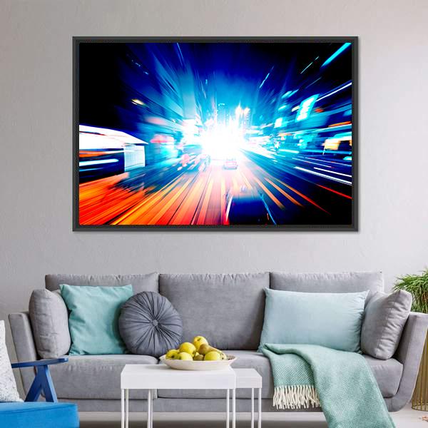 Colorful Night Traffic Canvas Wall Art-3 Horizontal-Gallery Wrap-25" x 16"-Tiaracle