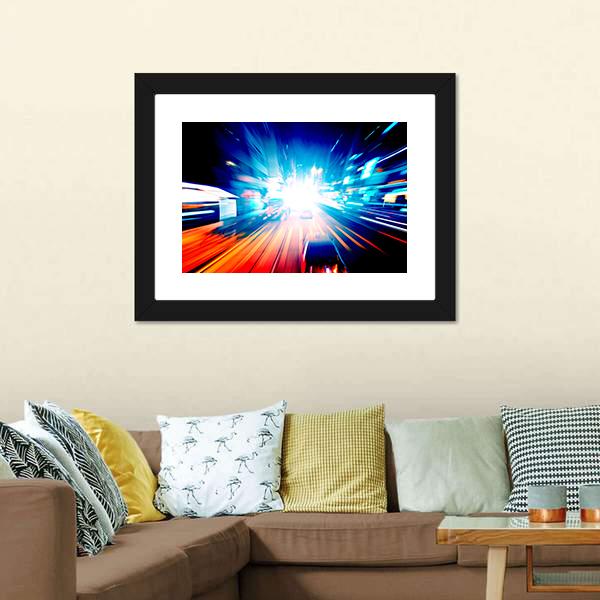 Colorful Night Traffic Canvas Wall Art-1 Piece-Framed Print-20" x 16"-Tiaracle