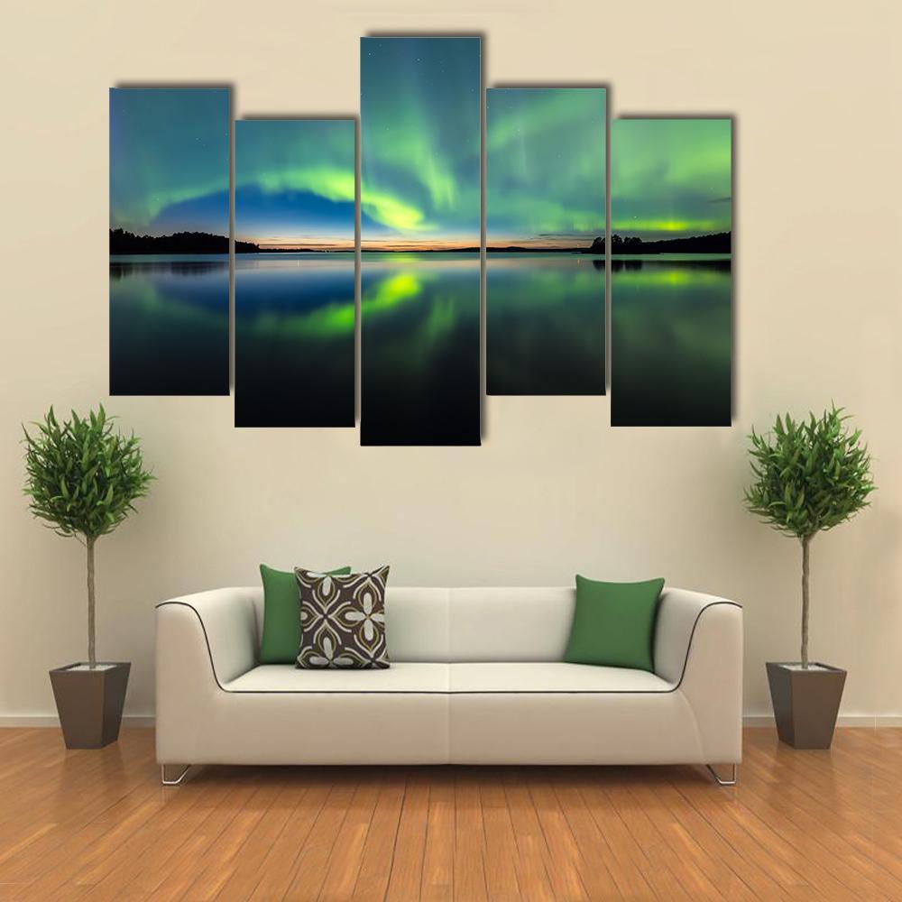 Northern Lights In Sky Canvas Wall Art-5 Pop-Gallery Wrap-47" x 32"-Tiaracle