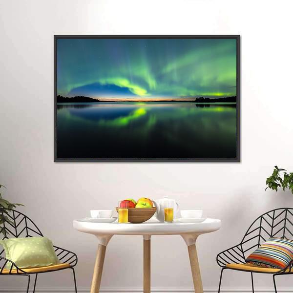 Northern Lights In Sky Canvas Wall Art-1 Piece-Floating Frame-24" x 16"-Tiaracle