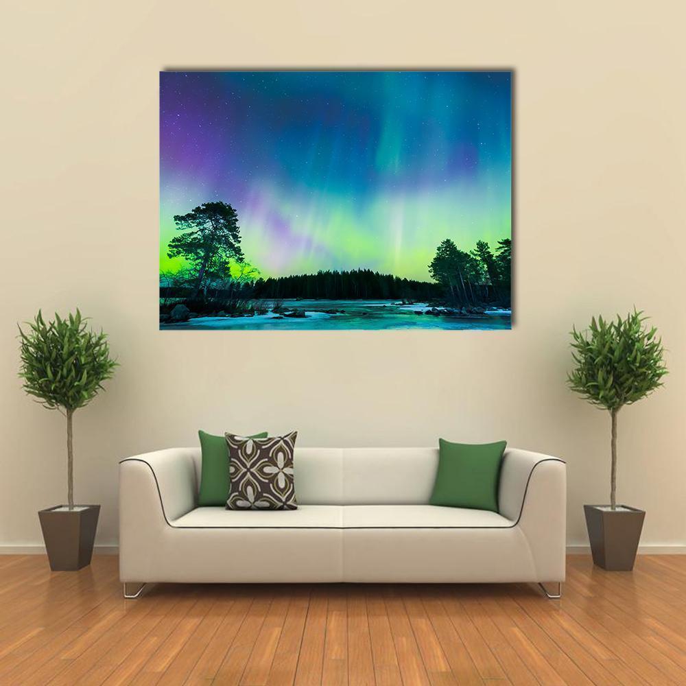 Colorful Northern Lights Canvas Wall Art-1 Piece-Gallery Wrap-48" x 32"-Tiaracle