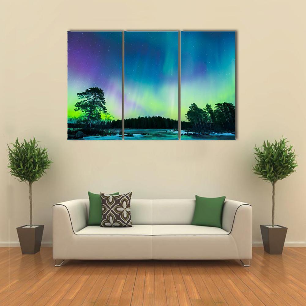 Colorful Northern Lights Canvas Wall Art-3 Horizontal-Gallery Wrap-37" x 24"-Tiaracle