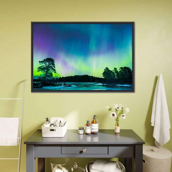 Colorful Northern Lights Canvas Wall Art-3 Horizontal-Gallery Wrap-25" x 16"-Tiaracle