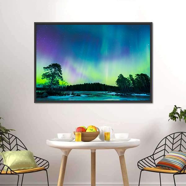 Colorful Northern Lights Canvas Wall Art-1 Piece-Floating Frame-24" x 16"-Tiaracle