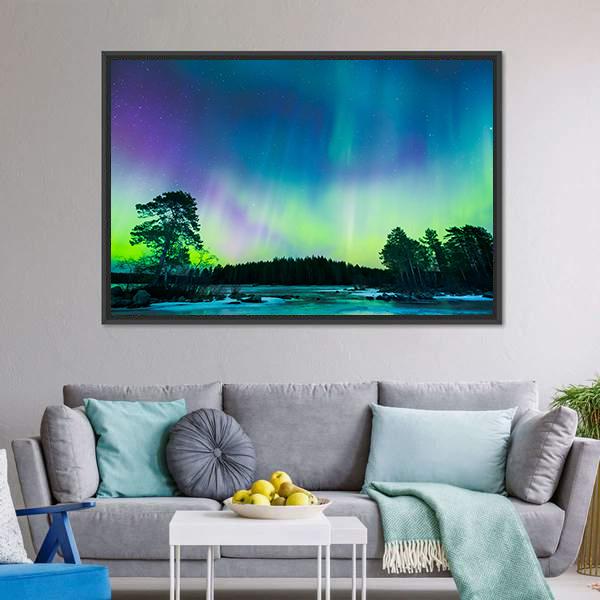 Colorful Northern Lights Canvas Wall Art-3 Horizontal-Gallery Wrap-25" x 16"-Tiaracle