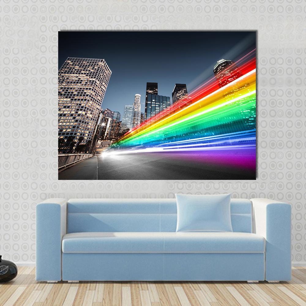 Colorful Rainbow Bus Traffic Canvas Wall Art-1 Piece-Gallery Wrap-48" x 32"-Tiaracle