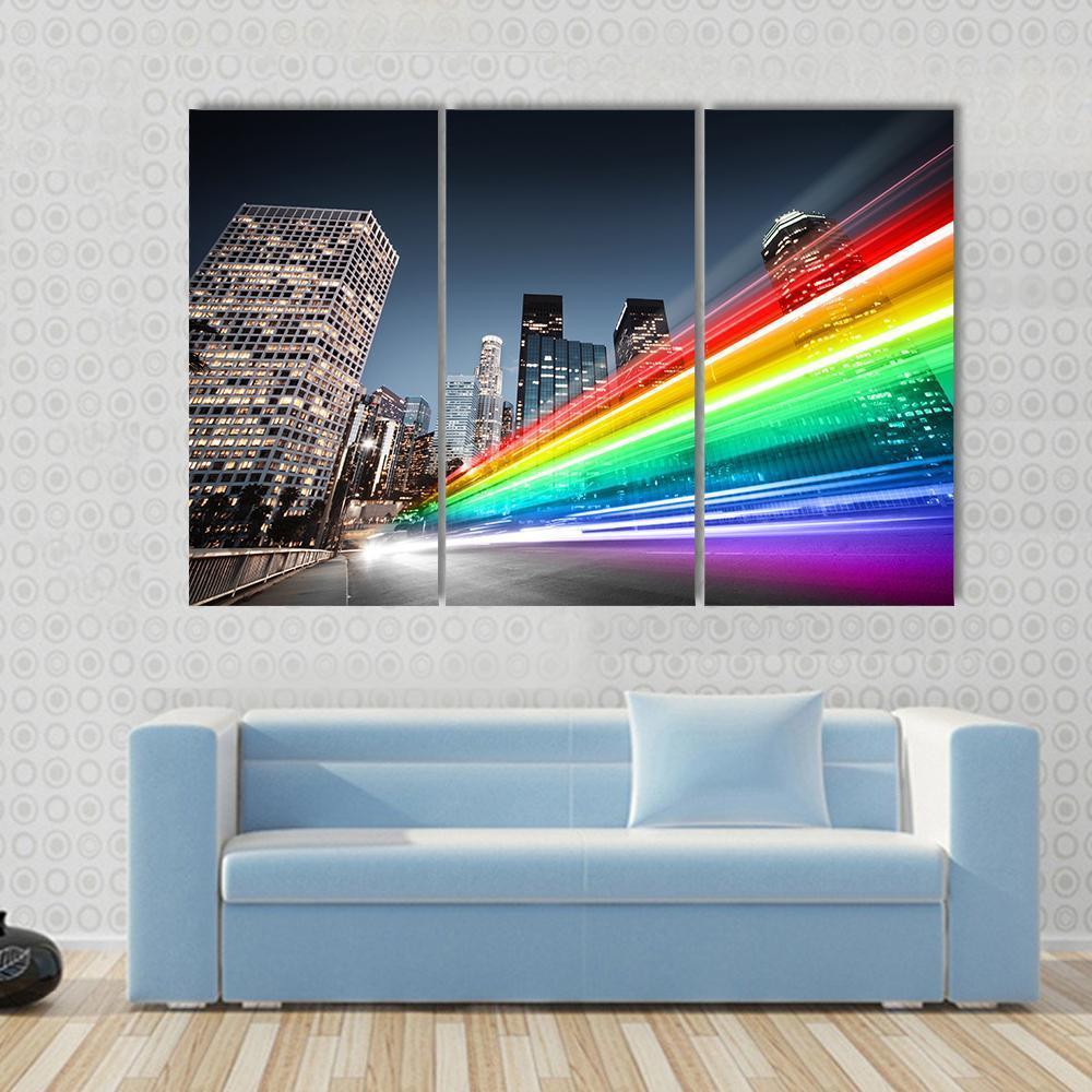 Colorful Rainbow Bus Traffic Canvas Wall Art-3 Horizontal-Gallery Wrap-37" x 24"-Tiaracle