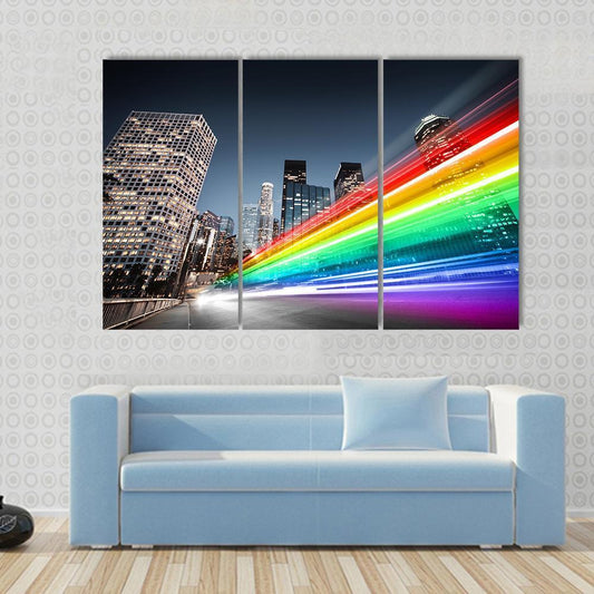 Colorful Rainbow Bus Traffic Canvas Wall Art-3 Horizontal-Gallery Wrap-37" x 24"-Tiaracle