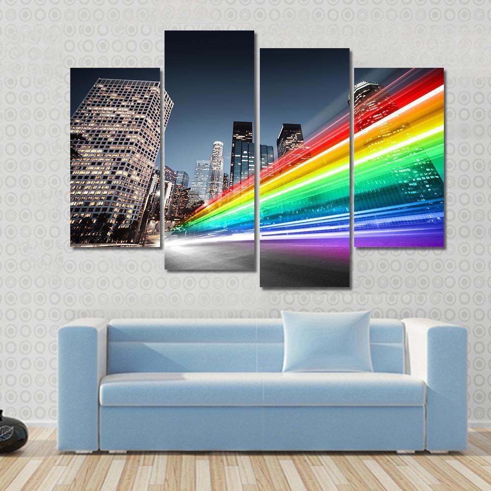 Colorful Rainbow Bus Traffic Canvas Wall Art-4 Pop-Gallery Wrap-50" x 32"-Tiaracle