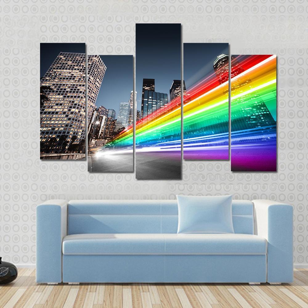 Colorful Rainbow Bus Traffic Canvas Wall Art-5 Pop-Gallery Wrap-47" x 32"-Tiaracle
