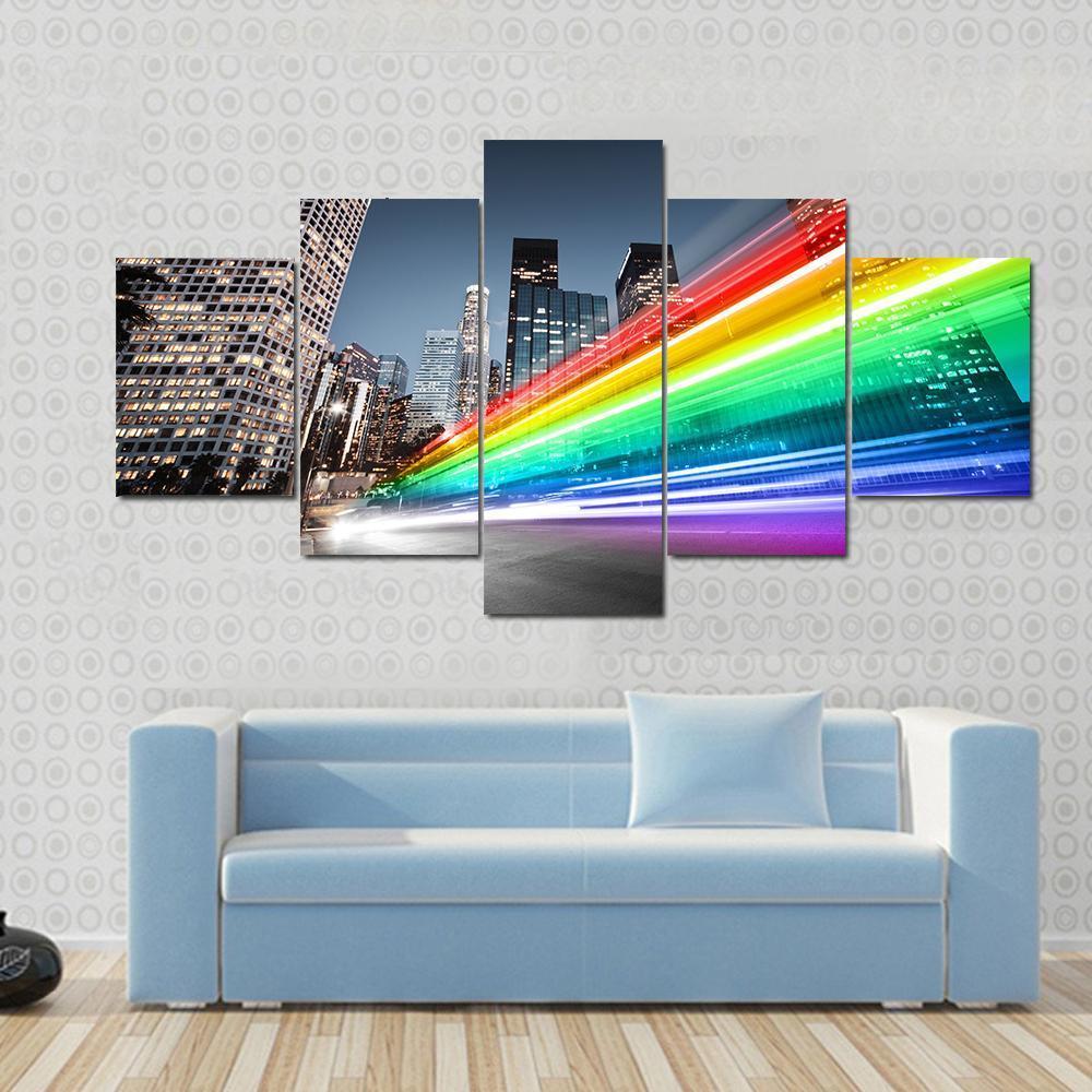 Colorful Rainbow Bus Traffic Canvas Wall Art-5 Star-Gallery Wrap-62" x 32"-Tiaracle