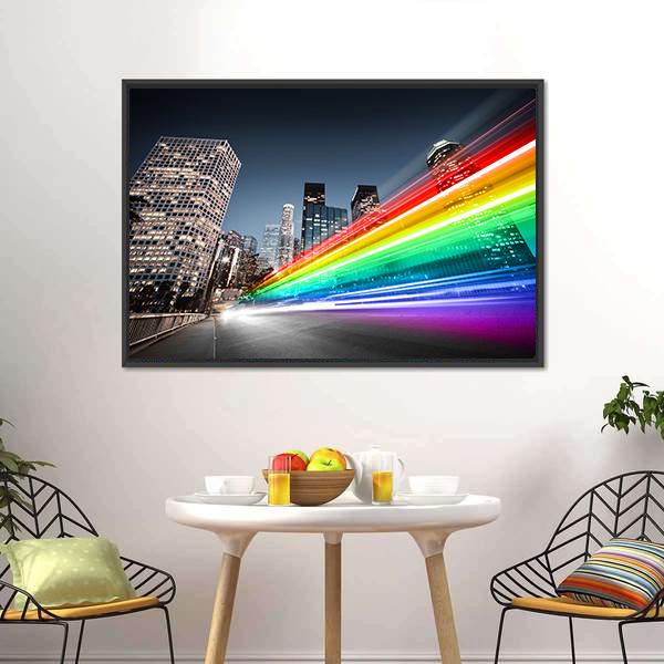 Colorful Rainbow Bus Traffic Canvas Wall Art-1 Piece-Floating Frame-24" x 16"-Tiaracle
