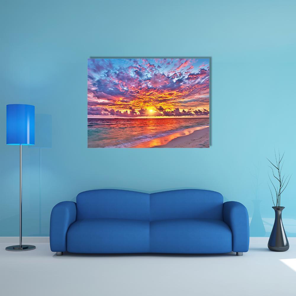 Colorful Sunset Over Ocean Canvas Wall Art-1 Piece-Gallery Wrap-48" x 32"-Tiaracle
