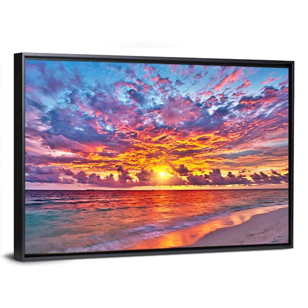 Colorful Sunset Over Ocean Canvas Wall Art-3 Horizontal-Gallery Wrap-25" x 16"-Tiaracle