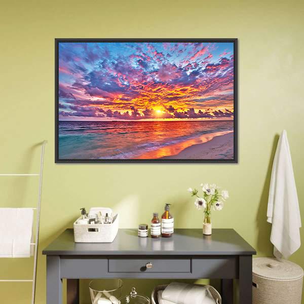 Colorful Sunset Over Ocean Canvas Wall Art-3 Horizontal-Gallery Wrap-25" x 16"-Tiaracle