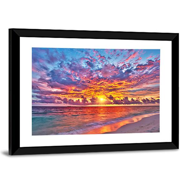 Colorful Sunset Over Ocean Canvas Wall Art-3 Horizontal-Gallery Wrap-25" x 16"-Tiaracle