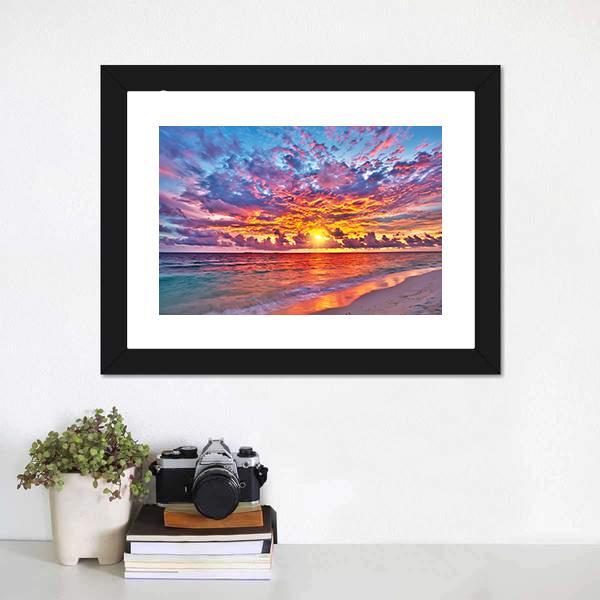 Colorful Sunset Over Ocean Canvas Wall Art-3 Horizontal-Gallery Wrap-25" x 16"-Tiaracle