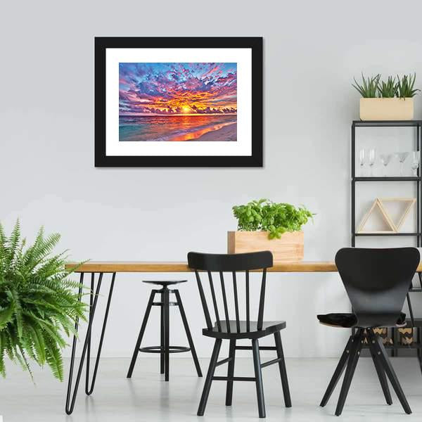Colorful Sunset Over Ocean Canvas Wall Art-3 Horizontal-Gallery Wrap-25" x 16"-Tiaracle