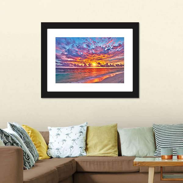 Colorful Sunset Over Ocean Canvas Wall Art-1 Piece-Framed Print-20" x 16"-Tiaracle