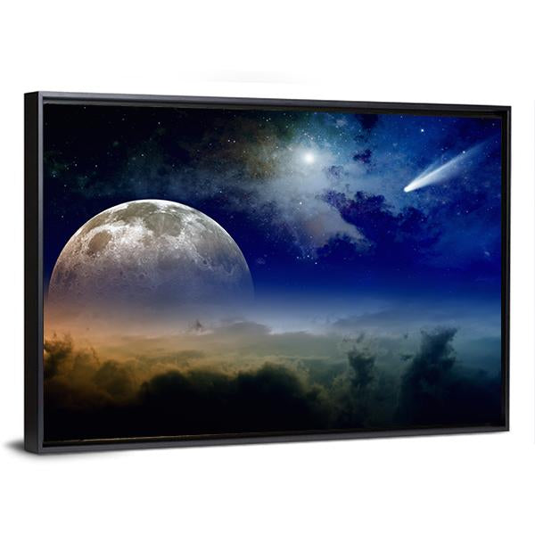 Comet In Dark Blue Sky Canvas Wall Art-3 Horizontal-Gallery Wrap-25" x 16"-Tiaracle